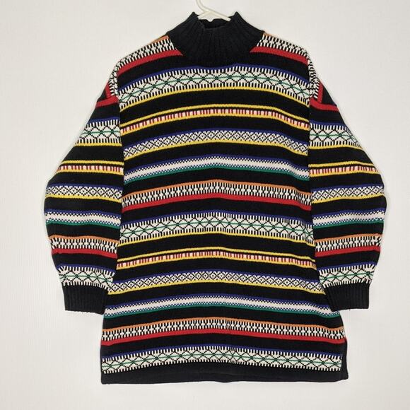 CW Clifford &Wills Vintage 90's Mock Neck Sweater Horizontal Striped 100% Cotton - Picture 1 of 8